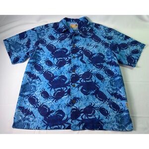 Margaritaville‎ Its 5 OClock Somewhere Silk Crab Blue Hawaiian Shirt Mens Medium